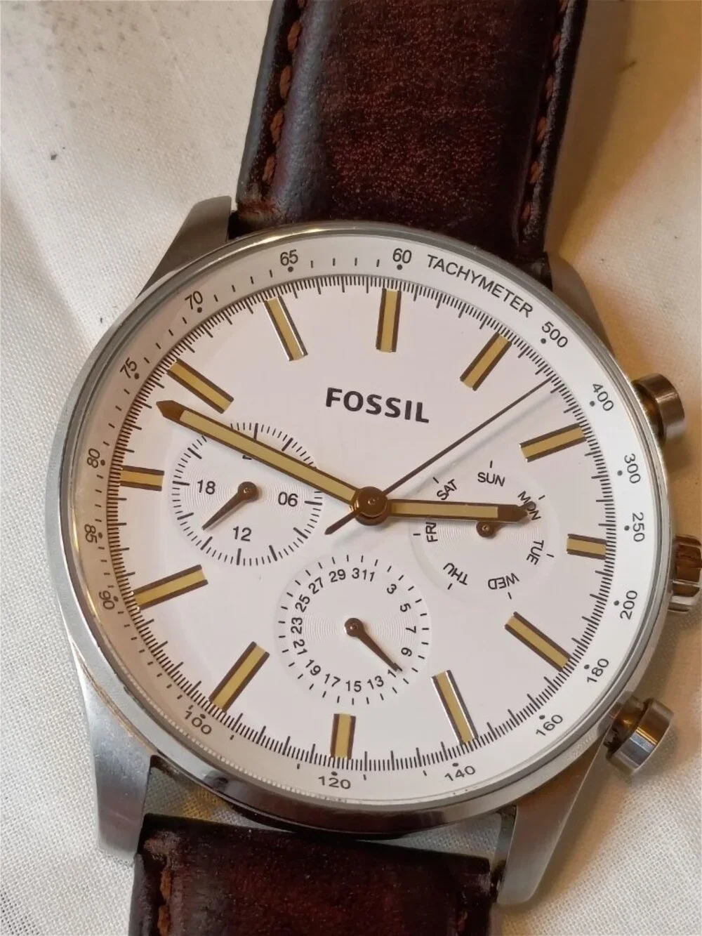Fossil Sullivan Chronograph Silver Brown Leather BQ2748 Mens Watch